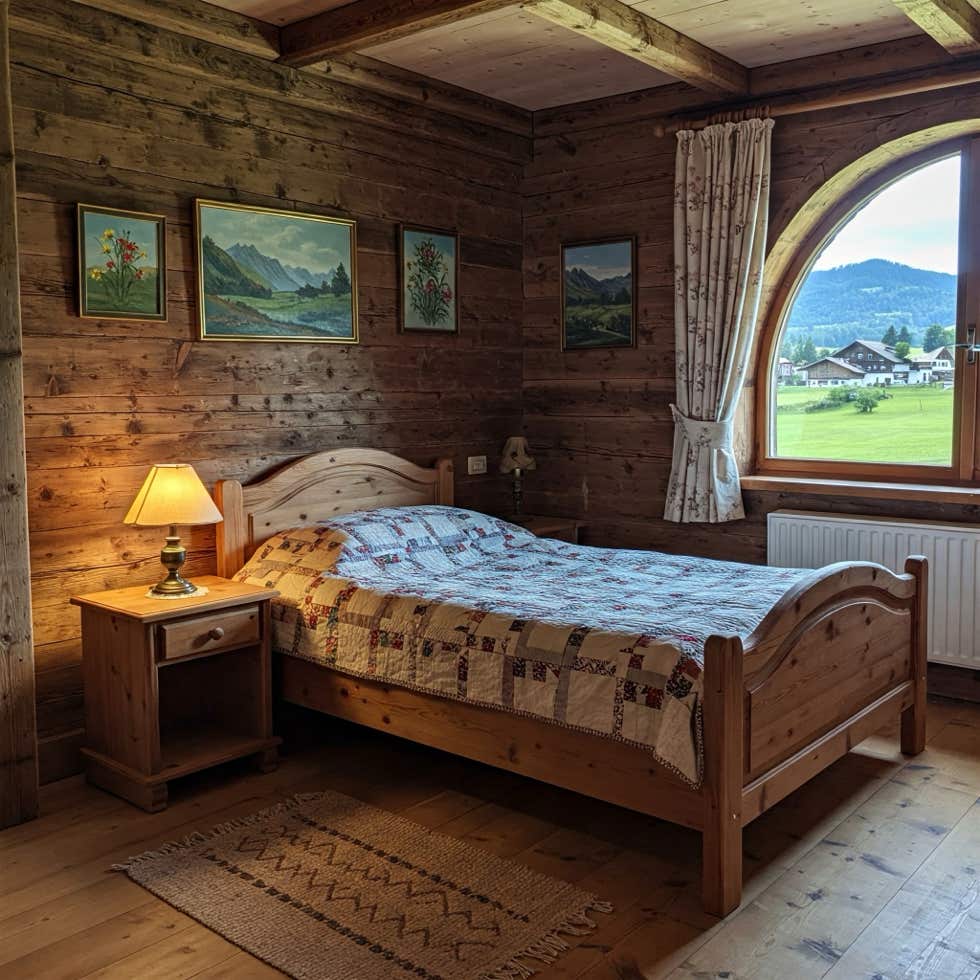 Ein rustikale Schlafzummrt. Erdstrahlen Bett, Wasserader Schlafzimmer, Schlafproblem